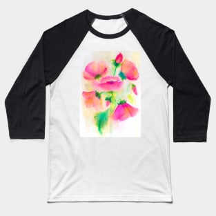 Pink poppies watercolor painting Baseball T-Shirt